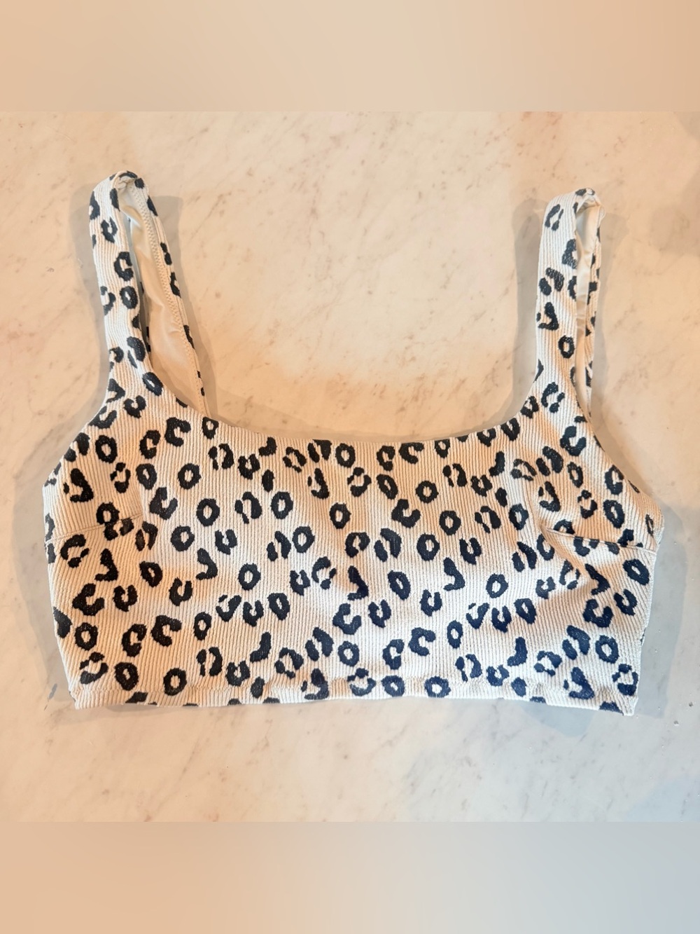 aerie White Leopard Print Bikini Top